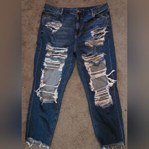 American Eagle Outfitters Distressed Dark Blue Boyfriend Jeans